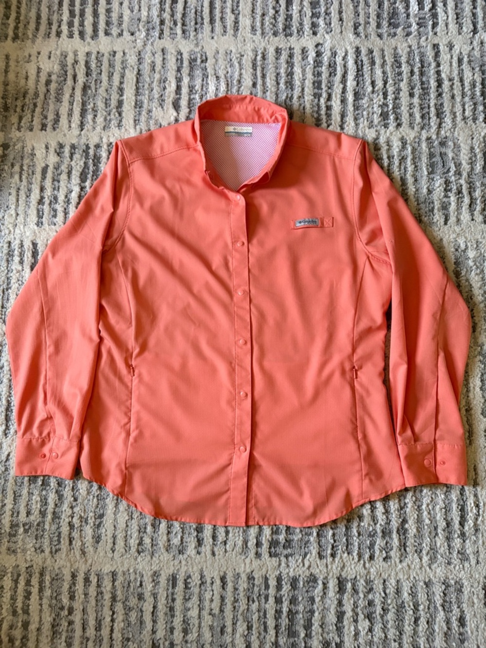 Columbia Women’s Coral-Orange Long Sleeve Snap Button Outdoor Shirt-XLarge